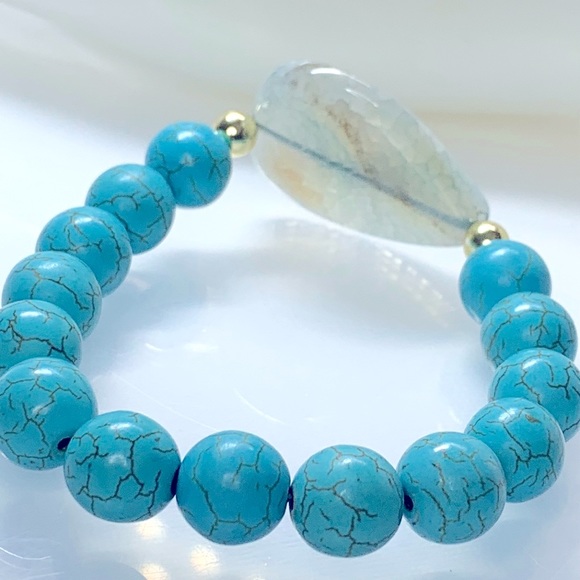 BLUE MAGNESITE + AGATE NATURAL BRACELET size 7” - Picture 5 of 8